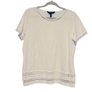 Long Tall Sally White Short Sleeve Shirt w/Decorative Hem, Size Medium (Tall)